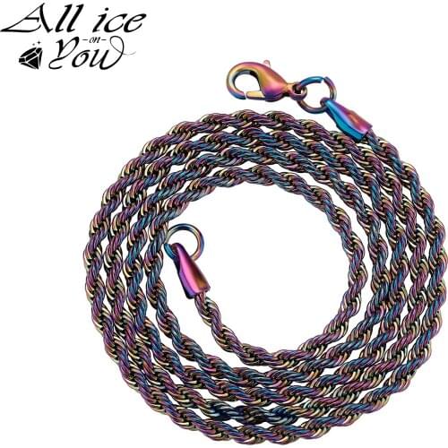 ALLICEONYOU New Top Quality Stainless steel Rainbow Necklace Hip Hop Jewelry Rope Cuban Fashion Chain For Man Women Gift