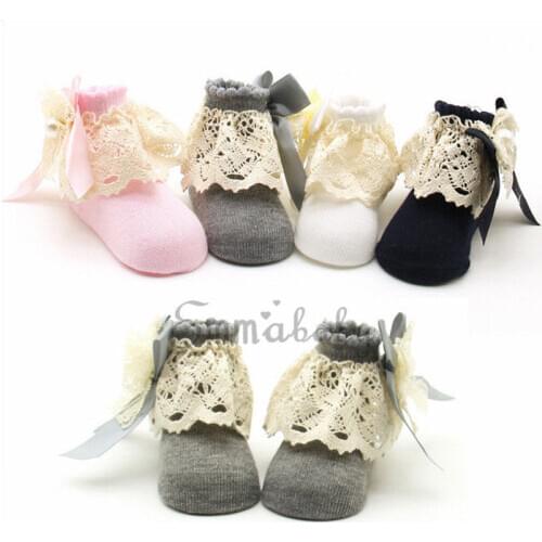 Baby Lace Floral Cotton Socks Babies Soft Warm Ruffle Frilly Ankle Short Sock Princess Baby Girl Socks Retail
