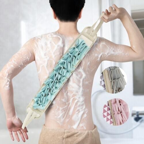 2-sided Bath Towel Rubbing Mud Back Scrubber Strap Long Handle Dead Skin Exfoliating Body Brush Cleaning Bathroom Supplies