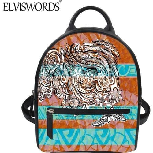 ELVISWORDS Samoan Polynesian Tribal Pattern Durable PU Shoulder Bag For Womens Fashion Mini Leather Backpack Zipper Mochila