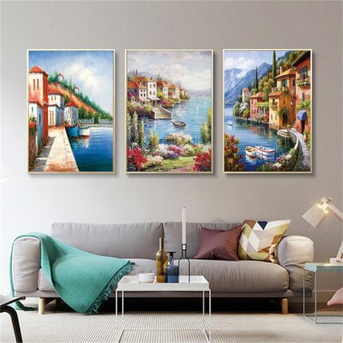 GOODECOR Paintings Poster Canvas Wall Art Pictures Mediterranean Venice For Living Room Home Decor Seascape Painting No Frame