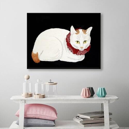Nordic Japanese Style Cartoon Cute Cat Canvas Paintings Art Print Decoration Wall Pictures for Living Room Bedroom Home Decor