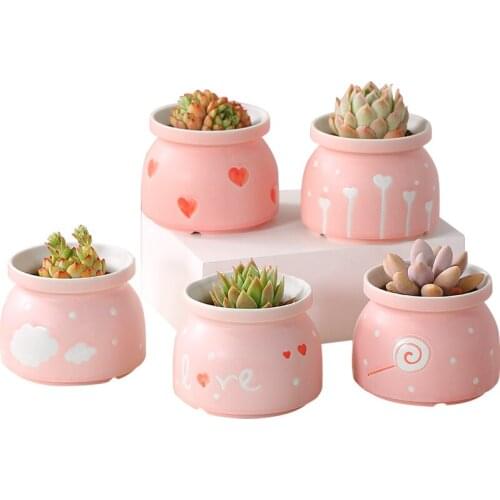 Ceramic Pink Flower Potted Vase For Flower Hanging Decoration Desktop Metal Home Garden Decors Valentines Day Gift