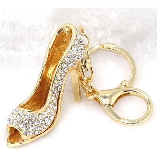 Fashion car pendant key chain white pink crystal high heels styling keychain ladies backpack pendant factory direct