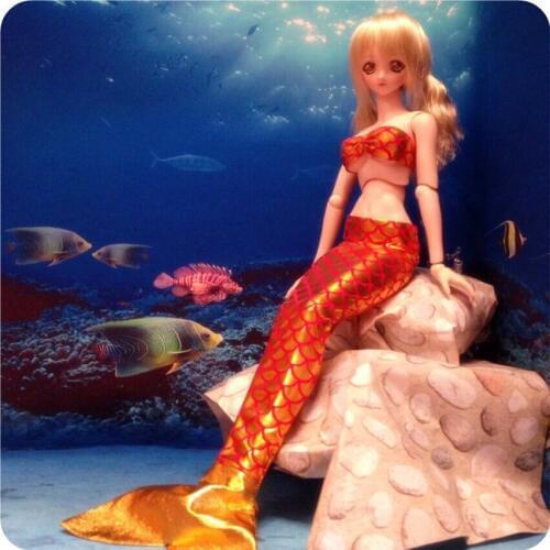 NEW BJD doll Clothes mermaid outfit cosplay For 1/3 SD DD DDS Gold Bras + fishtail Doll Accessories