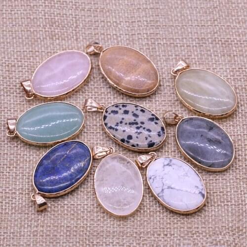 Natural Stone Elliptical Lapis Lazuli Pendant Charms Crystal Quartz Pendants for Jewelry Making DIY Necklace Accessories 22x35mm