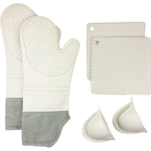 Professional Silicone Oven Mitt Oven Mitts Non-Slip Cooking Gloves with Quilted LinerHeat Resistant Pot Holders Oven Gloves