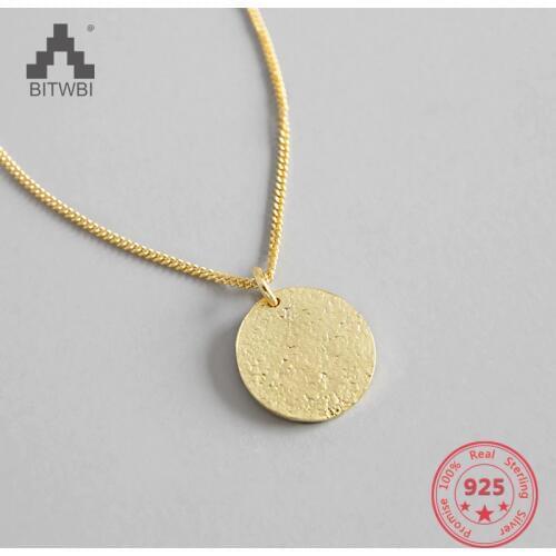 100% S925 sterling silver personality simple European and American golden bump surface matte tag clavicle necklace