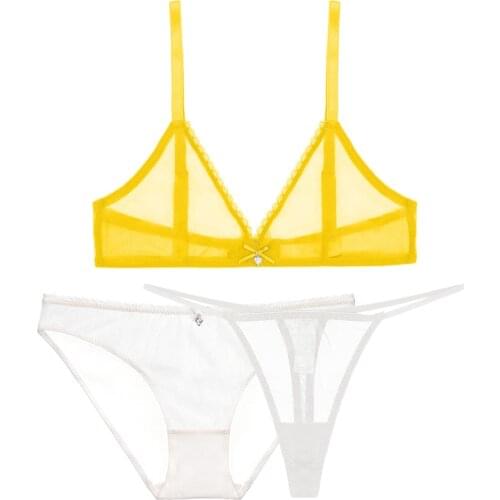 Sexy large size summer bikini thong ultra-thin breathable wire free bra underwear low rise panty bra+panties+thong 3pcs/set