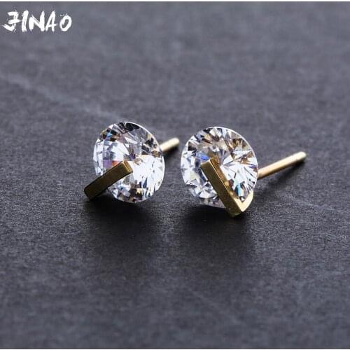 JINAO New Iced Out Real Gold Earring Hip Hop Jewelry One 5A Cubic Zircon Round Stones Earring For Gifts