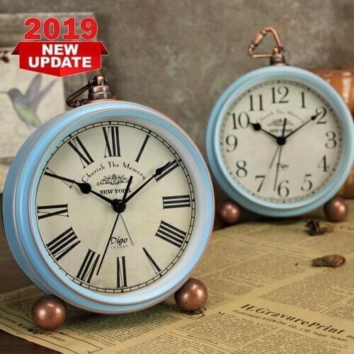 Blue Digital Roman Clock European Mute Desktop Alarm Clock Retro Clock Table Clock