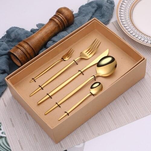 Bright Gold Stainless Steel 30Pcs Cutlery Set Dinnerware Steak Knife Fork Chopsticks Teaspoon Party Kitchen Food Tableware Set