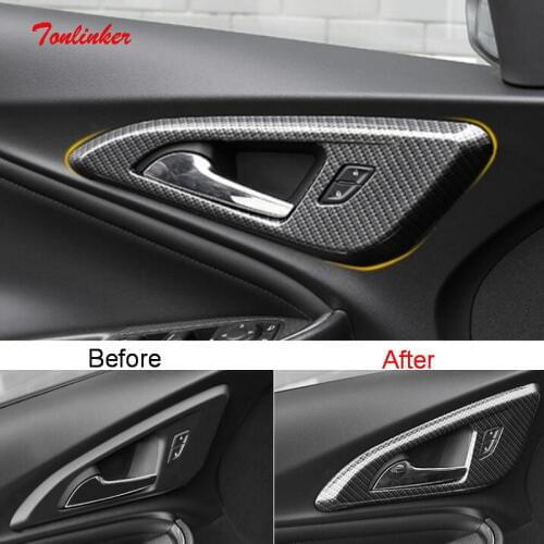 Tonlinker Interior Door Handle Cover case Sticker for Chevrolet Malibu 2017-19 Car Styling 4 PCS ABS Carbon Cover Sticker