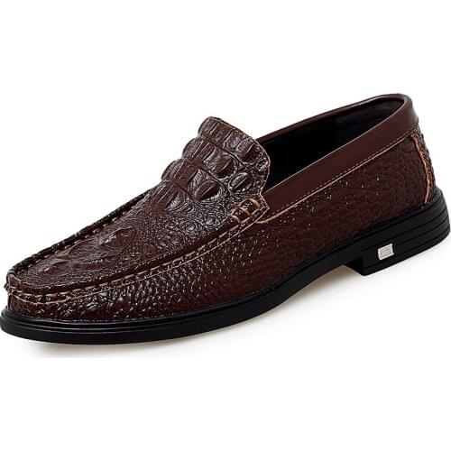 Fashion Alligator Print Male Shoes Luxury Genuine Leather Driving Shoes Summer Breathable Mens Slip on Casual Shoes Size 47