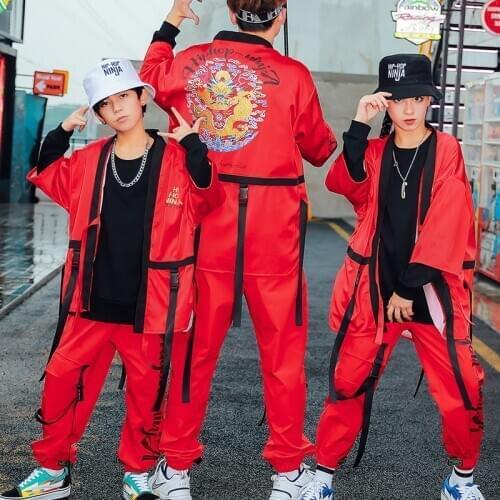 Hip Hop Costumes Boys Loose Red Tops Pants For Girls Hip Hop Performance Clothing Ballroom Dancing Clothes Stage Wear BL5002