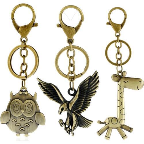 Vintage Fashion Eagle Owl Keychain Alloy Giraffe Soldier Pendant Metal Keyrings Bag Car Key Chain Kids Unisex Retro Jewelry Gift