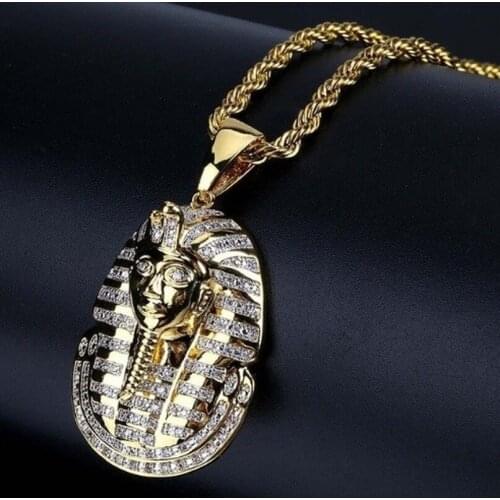 Mysterious Egyptian Pharaoh Golden Mask Pendant Necklace Mens Vintage Punk Biker Jewelry