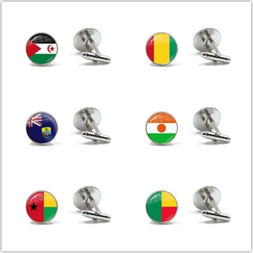 Western Sahara,Guinea,Saint Helena,Niger,Guinea-Bissau,Benin 16mm Glass Cabochon Cufflinks Button Male Gentleman Cuff-link Gift