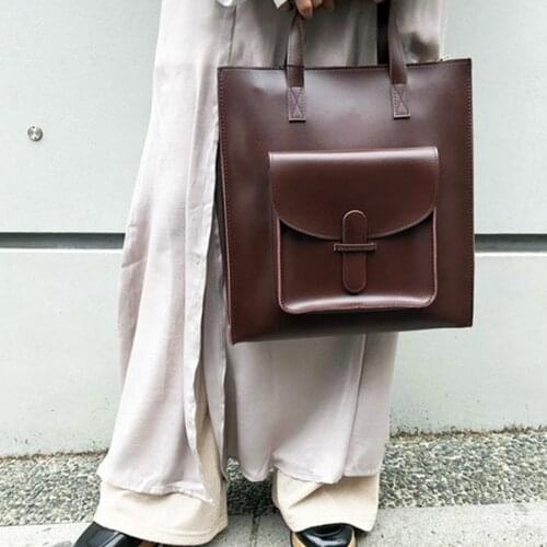 Pu Leather Solid Color Women Handbag Large Capacity Square Shoulder Bags Big Retro Elegant Tote Fashion Luxury Vintage Purse