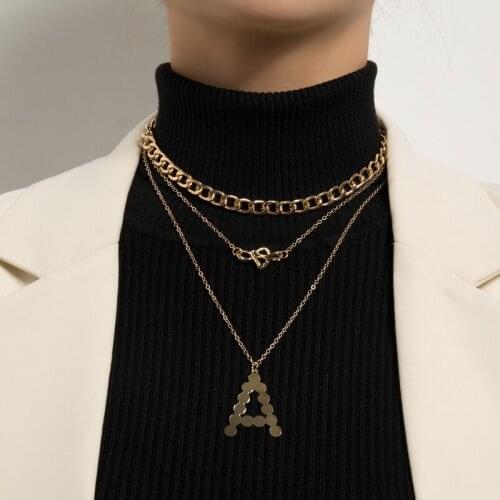 Vintage Punk Multilayer Knot Heart Letter A Pendant Necklace for Women Geometric Thick Chains Sweater Necklace Jewelry Gift