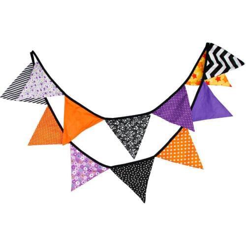 1pcs 3.2M Halloween Decorations Purple Black Orange Cotton Bunting Banners Holiday Hanging Flag Home Garden Decor Pennant