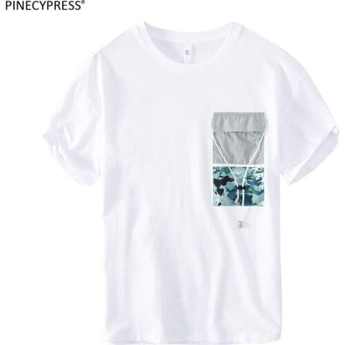 100% Cotton Anti-pilling Anti-pilling Men T-Shirt Fashion Pocket Patchwork Casual Summer Male Letter Man Short Sleeve T Shirt