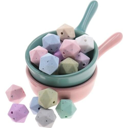 100pcs Icosahedron Beads Baby Teething Beads 14mm Speckled Beads Chewing Necklace Beads Pacifier Chain Baby Goods BPA Free