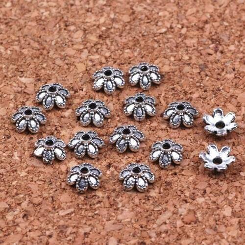 100pcs/lot Silver Plated Flower Tibetan Bead Caps 6mm Filigree Jewelry Findings Connector Beads Cap Wholesale Parts Jewelrys Diy