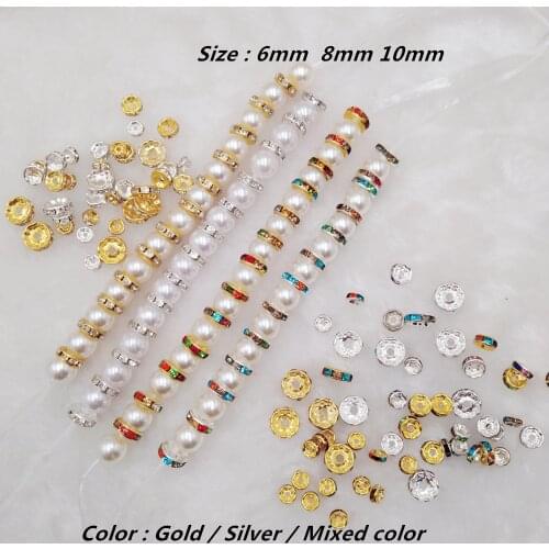 100Pcs/lot Gold Silver Color Crystal Rhinestone Round Loose Spacer Bead Diy Bracelet Necklace Shoe Accessories Jewelry Makings