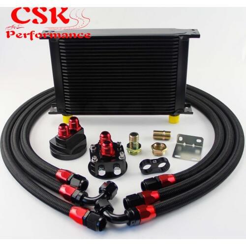 25 ROW AN-10AN UNIVERSAL ENGINE TRANSMISSION OIL COOLER + FILTER RELOCATION KIT ALL BLACK