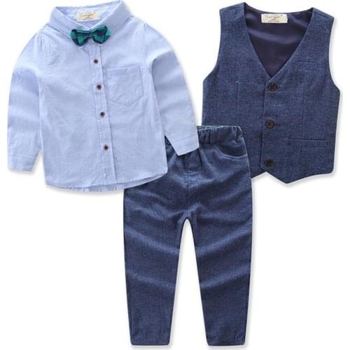 Boiiwant 2-7Y Children Kids Boys Gentleman Clothes Long Sleeve Bowknot Tie Shirt Tops Pants Waistcoat Formal Boy 3Pcs Clothes