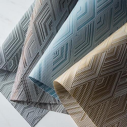 Pack of 4pcs Rhombus Design Table Placemats PVC Table Mats Heat Insulated Pad Japanese Style Rectangle Mats 45x30cm