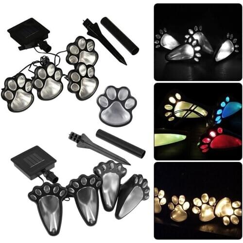 4 Solar Cat Animal Paw Print Lights Garden Outdoors Lantern LED Path Lamp Path Decorative Lighting Footprints Lamp