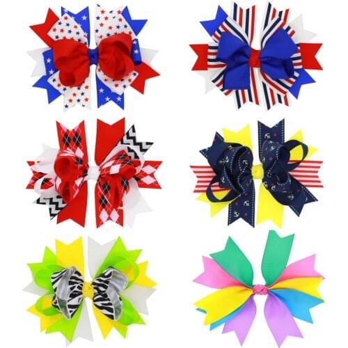 5inch July 4th design for American grosgrain bow with clip wholesale
