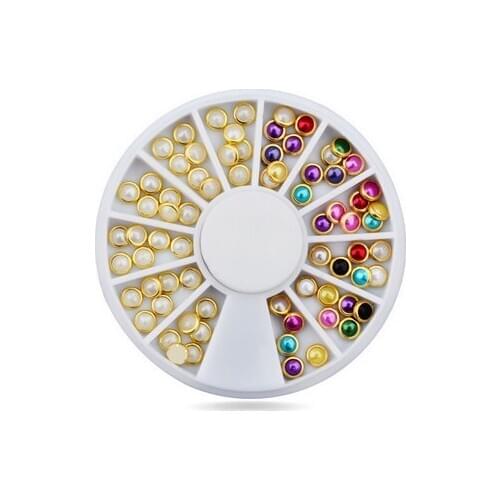 500pcs Colorful 3D Acrylic Round Pearl Metal DIY Glitter Rhinestone Wheel Nail Art Decoration Phone Tips Jewelry DHL