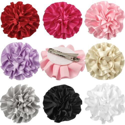 8 pcs/lot Cheap Silk Ribbon Flower With Clips Girls Floral Hairpins Multilayer Lace Barrettes For Children