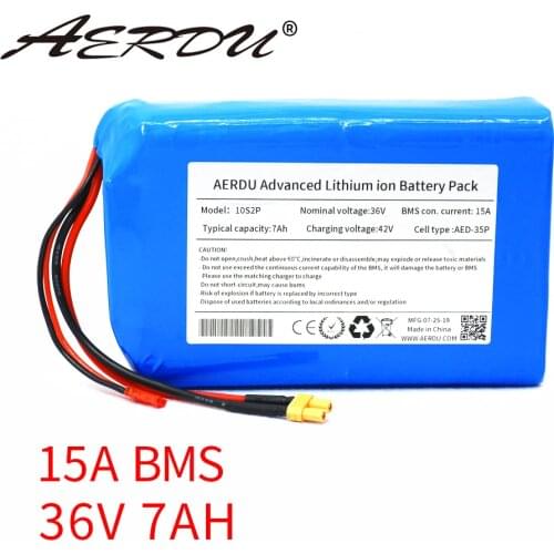 AERDU 36V 7Ah 10S2P 450Watt 18650 li-ion battery pack JST XT30 42V electric scooter unicycle ebike 15A BMS m365 pro Extend range