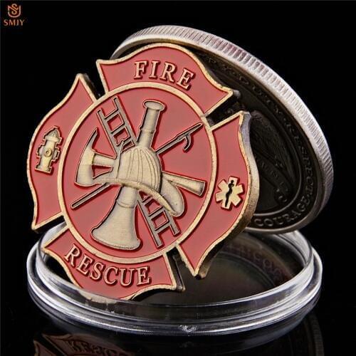 American Fire Rescue Obligatory Honor Supreme USA Flag Polygonal Metallic Color Memorial Challenge Coin Collectible