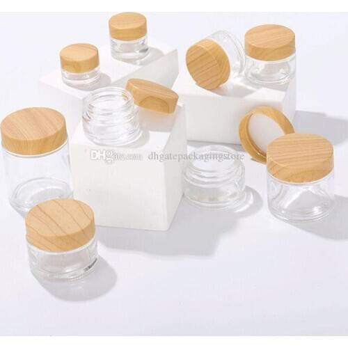Frosted Glass Face Cream Jar with Imitation Bamboo Wooden Lids 5g/10g/15g/30g/50g/100g Empty Cosmetic Makeup Cream Package Pot