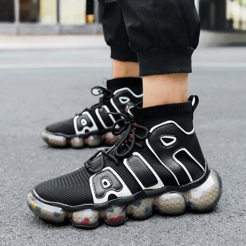 Large Size Hightop Outdoor Sneakers Socks Men Running Shoes Mens Sport Shoes Men Sports Shoes Black Knit Tennis Trainers D-1003