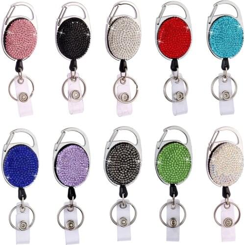 Crystal Retractable Pull Keychain Shinny Badge Reel ID Lanyard Name Card Holder Badge Holder Landyard for Keys Nurse Accessorie