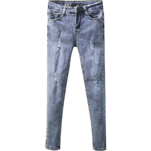 High Waist Ripped Pants Thin Trousers Jeans Women 2021 Spring and Autumn New Ins Net Red Trend Pants Tight Korean Version