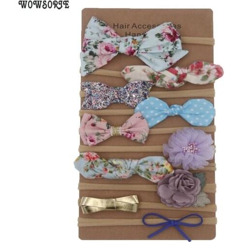 Kids Elastic Flower Bow Nylon Baby Headband Handmade baby cotton Bowkont hairband Girls Children DIY Hair Accessories