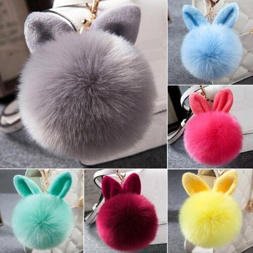 Women Key chain Rabbit Hair Rabbit Ear Ball Pendant Car Bag Keychain for Women Gift Hanging Key Chain