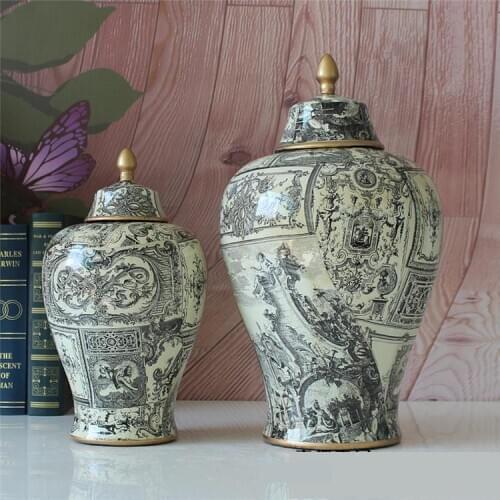 European Style Ornaments Ancient Ceramics temple Jars Storage pot Home Furnishings Models Tenants Hall porcelain jar vase