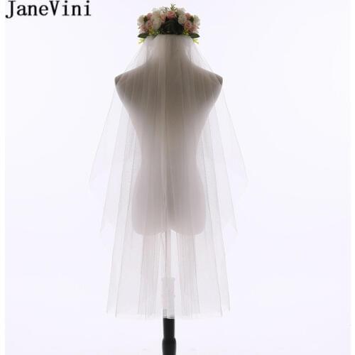 JaneVini Simple Short Wedding Veil Cheap White Ivory Cut Edge Wedding Veils with Comb Two Layer Veil Bridal mariage accessoire