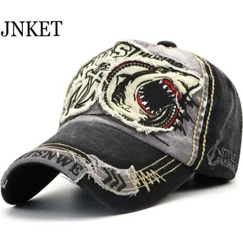 JNKET Shark Applique Embroidery Baseball Cap Unisex Washed Fabric Snapbacks Hats Hip Hop Cap Outdoor Sports Cap Gorras
