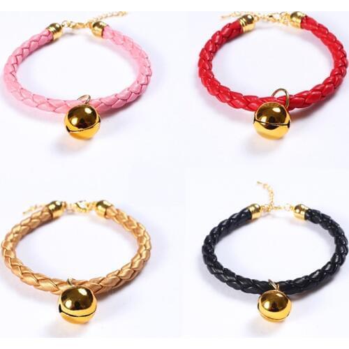 Breakaway Leather Cat Collar PU Cat Safety Collar with Bell Kitten Collar for Cat with Chain Black Pink Red