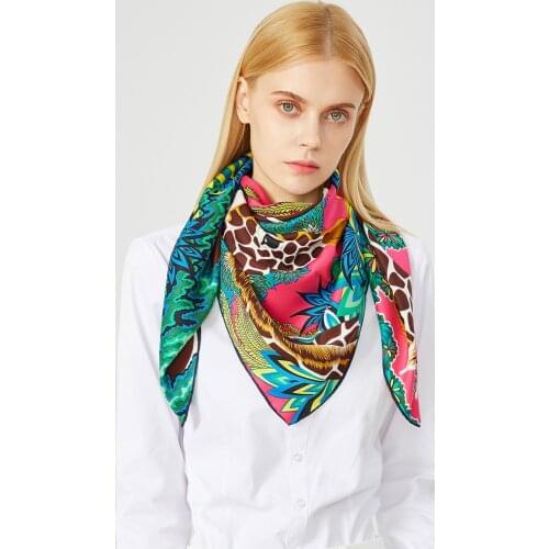 90cm Three Giraffes Brand Scarf Women Hijab Handmade Curled Twill Silk Square Scarf Luxury Shawl Foulard Head Scarves For Ladies