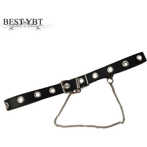Best YBT Womens Imitation Leathe Belt Alloy Pin Buckle Belt New Simple Chain Rivet Personality Fashion Punk Womens Belt